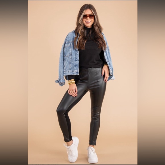 Tribal Pull-On Combo Faux Leather Leggings - XL - Picture 3 of 11